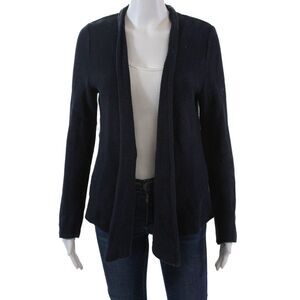 Courreges Womens Long Sleeve Open Knit Cardigan Sweater Navy Cotton Size IT 38